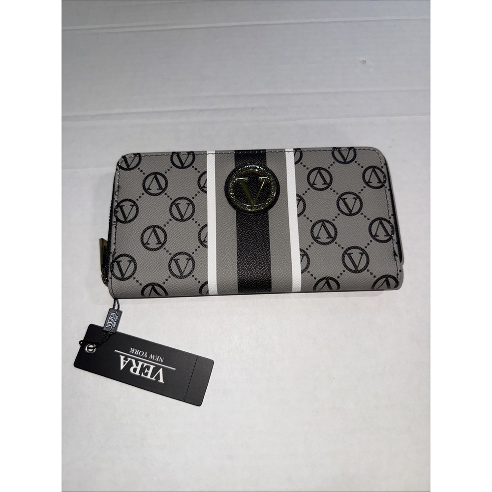 Vera Signature Womens Zip Around Wallet Black Gray Brand New With Tags NWT